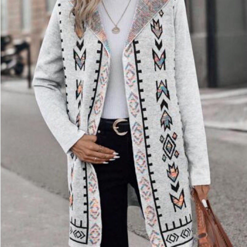 SHEIN EMERY ROSE Graphic Detail Cardigan W/ Hoodie - Size L! - Picture 2 of 7